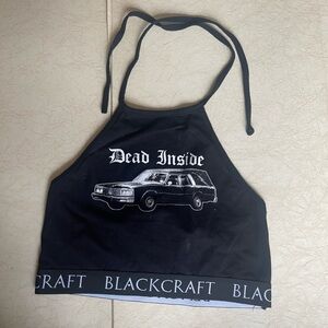 BlackCraft Cult Dead Inside Tie Neck Crop Top